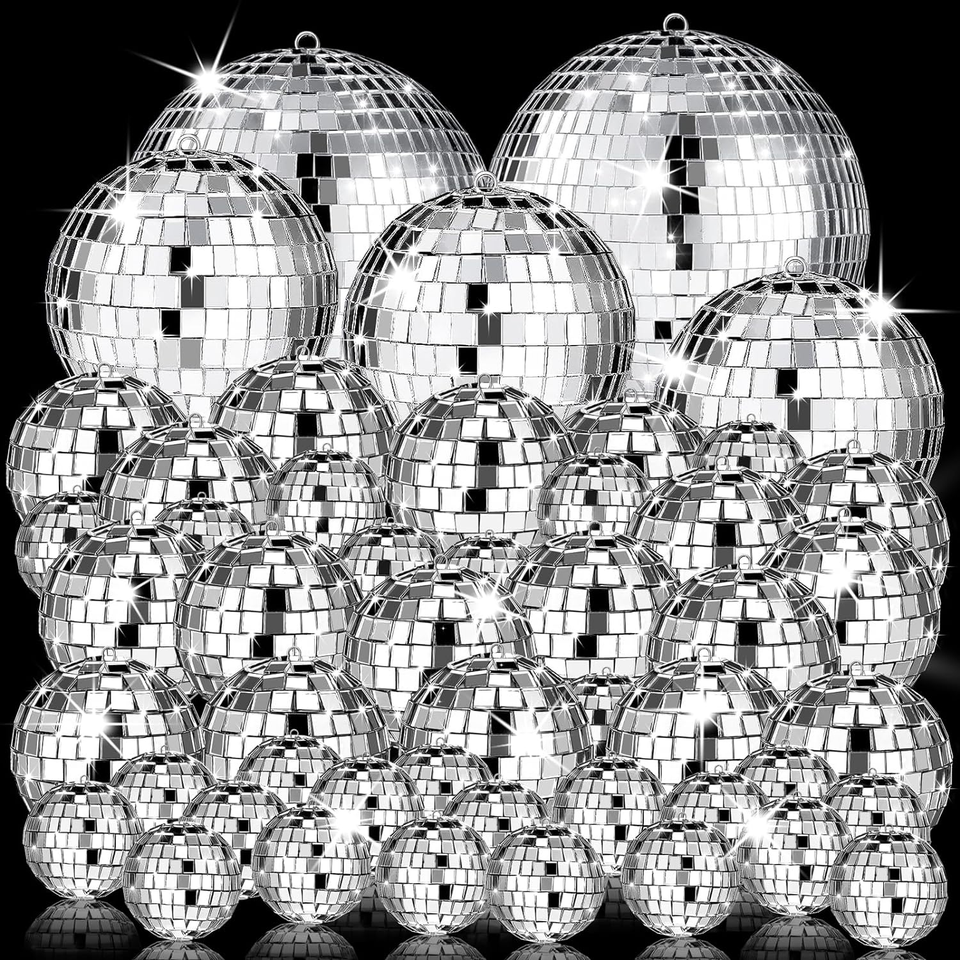 54 Pcs Disco Ball, Hanging Disco Ball Decor Mini Silver Disco Ball Cake