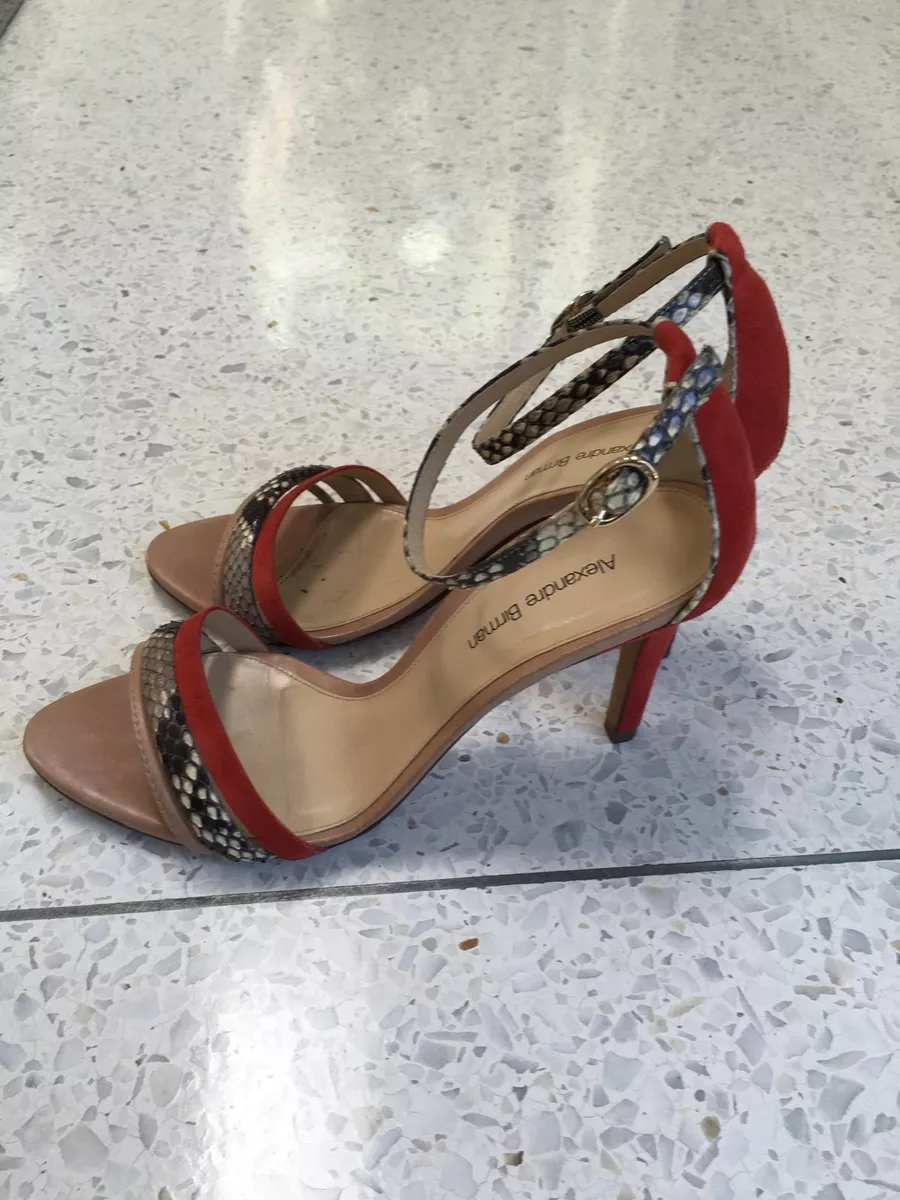 Alexandre Birman Snakeskin Leather Suede Lace Up Sandal Heels Orange Beige 7
