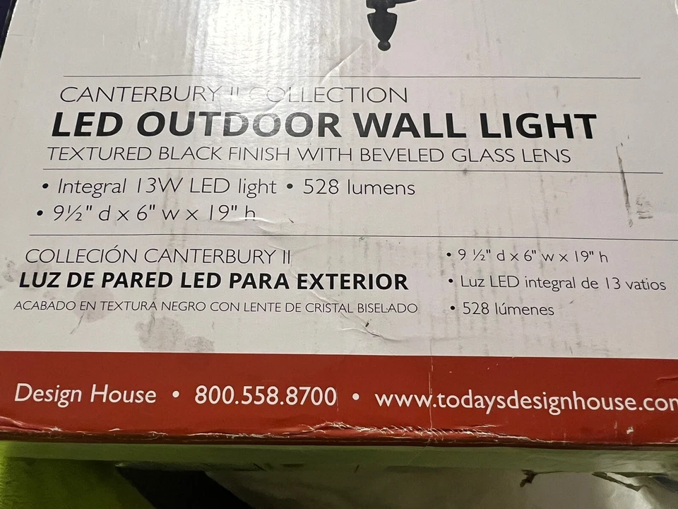 CANTERBURY II OUTDOOR WALL LIGHT IN BLACK Comes W/ LED INCLUDED NEW Design House - Image 3 of 4