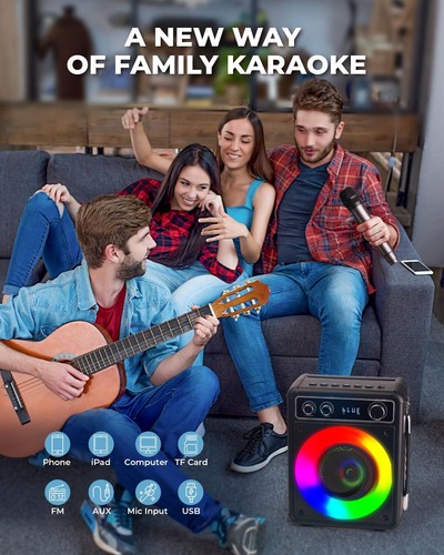 Karaoke Machine, Portable Bluetooth Karaoke Speaker with 2 Wireless Microphones - Picture 9 of 9