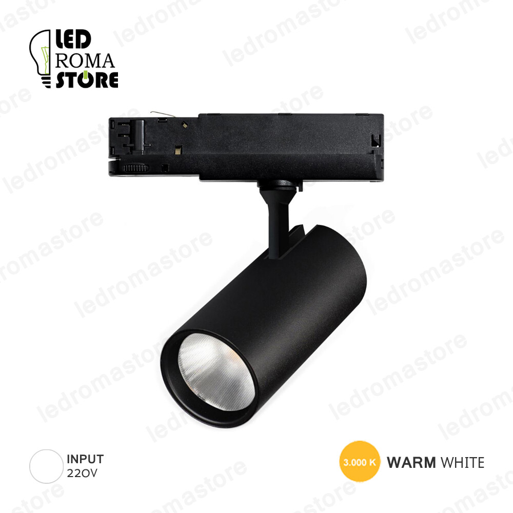 Faretto LED Professionale 39W Nero Binario Trifase CRI90 Luce Calda
