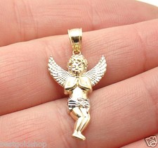 Cute Mens Two Tone Baby Angel Charm Pendant Real Solid 10K Yellow White Gold