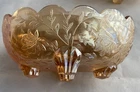 PAIR Jeanette Glass Floragold 4 Footed Oval Marigold Nut/ Candy Bowl VTG @120
