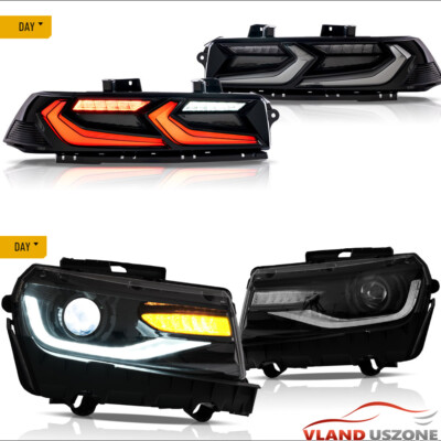 LED Headlights&SMOKED Tail Lights Combo For Chevrolet Chevy Camaro 2014-2015