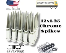 24Pc Chrome 4.5" Tall M12x1.25 Solid Spike Lug Nut+Key Fit Nissan Infiniti Model