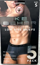 IKE BEHAR Men's Low Rise Briefs SZ S Small Black 5-Pk Cool Cotton Blend