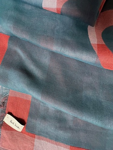 PAUL SMITH LIGHTWEIGHT COTTON SIGNATURE LOGO CHECKED SCARF BNWT Made in Italy - Picture 9 of 17