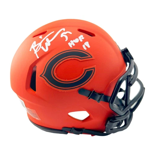Brian Urlacher Signed HOF 18 Inscription Chicago Bears Rave Mini Football Helmet