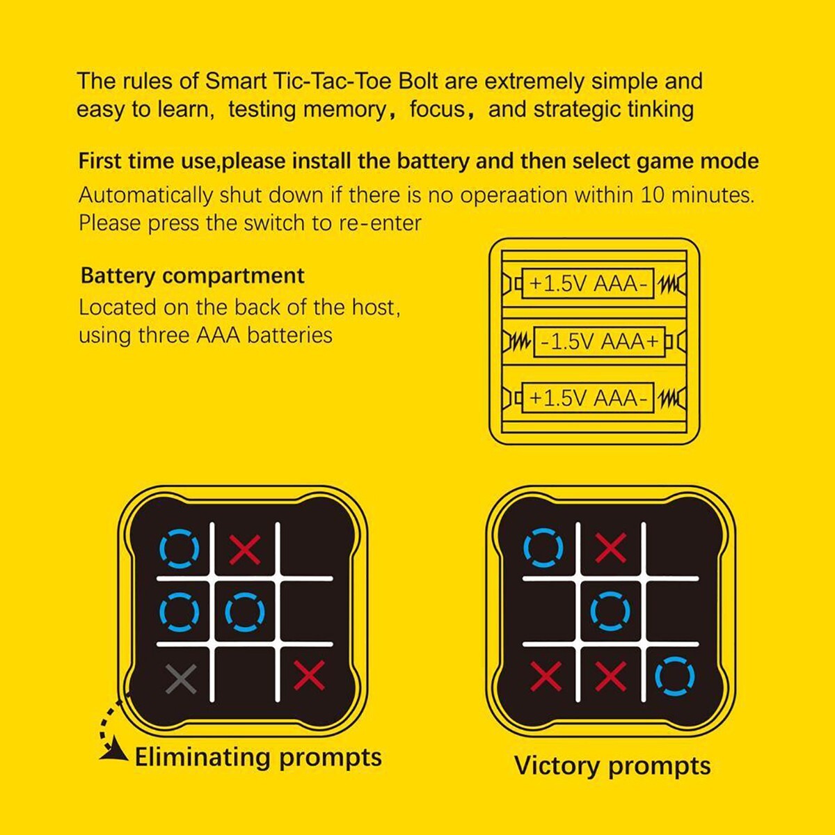 Consola Electrónica Portátil De Tres En Raya – Juego De Viaje Con Modos 1 Jugador Y 2 Jugadores – Memoria Y Whack-a-Mole – Tamaño 10x10 Cm – Regalo Para Todas Las Edades