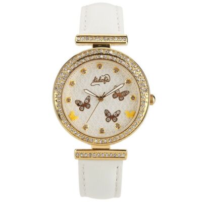 Damenuhr DIDOFA' PAPILLON DF-3012A Leder Weisse Golden Swarovski 3D