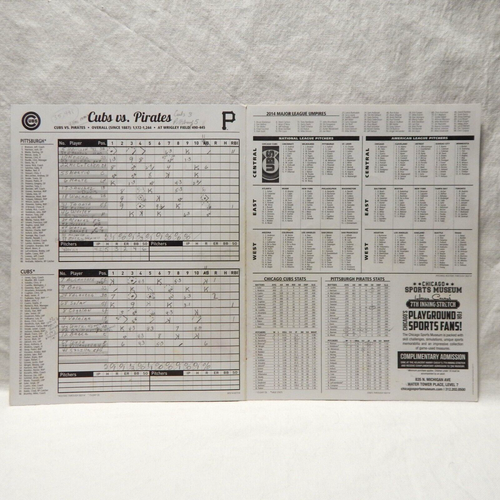 Chicago Cubs vs. Pirates Scorecard Program 2014 (L) - Picture 3 of 5