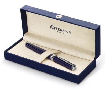Waterman Exception Slim Blue  Fountain Pen  18Kt Gold Fine Pt New In Box