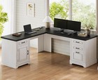 Itaar Farmhouse Executive L Shaped Desk, Home Office Desk with File Drawer and P