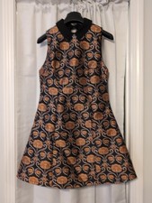 Topshop Brocade Fit N' Flare Floral Sleeveless Dress Black Collar XS Coquette Y2
