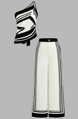 Commense Black & White 2 Piece Wide Leg Pants Set