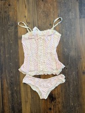 Vintage Y2K Corset Style Set Lace Up Stretch Fairy Grunge Whimsigoth Sz M