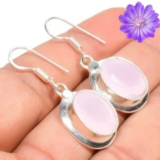 Rose Quartz Gemstone Dangle Earring 925 Sterling Silver Handmade Jewelry Gift