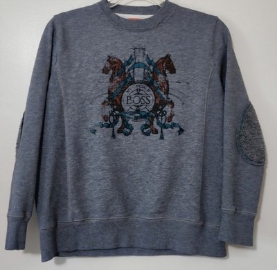 Hugo Boss Boy's Graphic Sweatshirt Elbow Patch Equestrian Preppy Streetwear XL