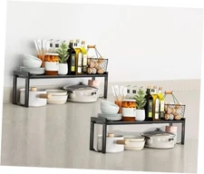 2 Pack Expandable Cabinet Shelf Organizer 16-26" 7.9”D (normal) Black - 2 Pack