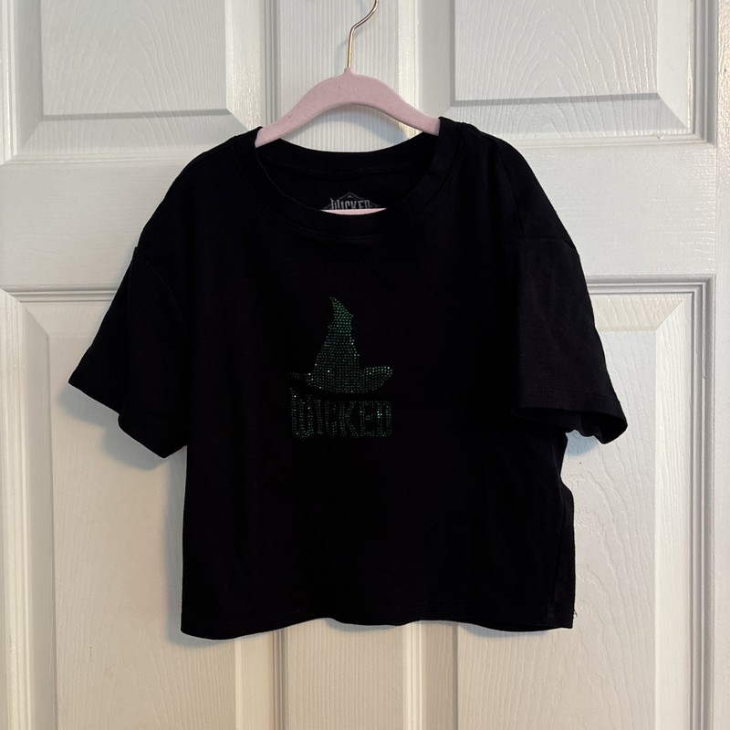 Universal Studios Youth Girls Wicked Crop Top, Size L, Black w/ Sparkly Logo