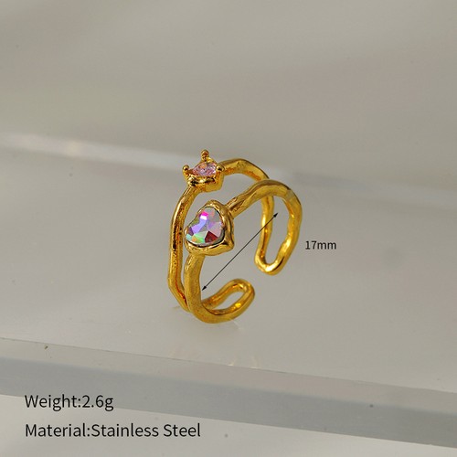1pcs Women’s Stainless Steel Double Band Heart Ring Gold Cubic Zircon Open Ring - Picture 19 of 21