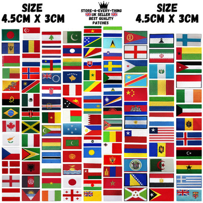 National Länderflagge Bügelbild Patch bestickt Aufnähen Applikation Abzeichen A-Z