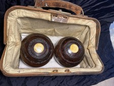 Antique Set 2 Lawn Bowling Balls & Leather Bag Thomas Taylor Glasgow Scotland