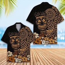 Camisa Tiki Tribal Hawaiana Hombres Mujeres Jóvenes, Polinesia Luau Fiesta Aloha Camisa