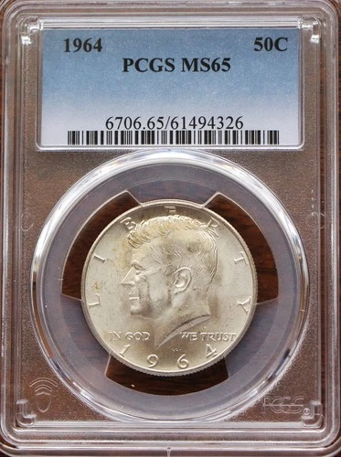1964 KENNEDY HALF DOLLAR PCGS MS65 90% SILVER