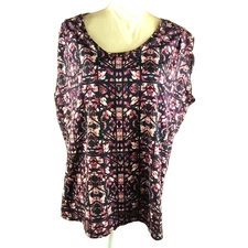 Pure Energy Women's Top Tank Size 2X Black Pink Cream Sleeveless