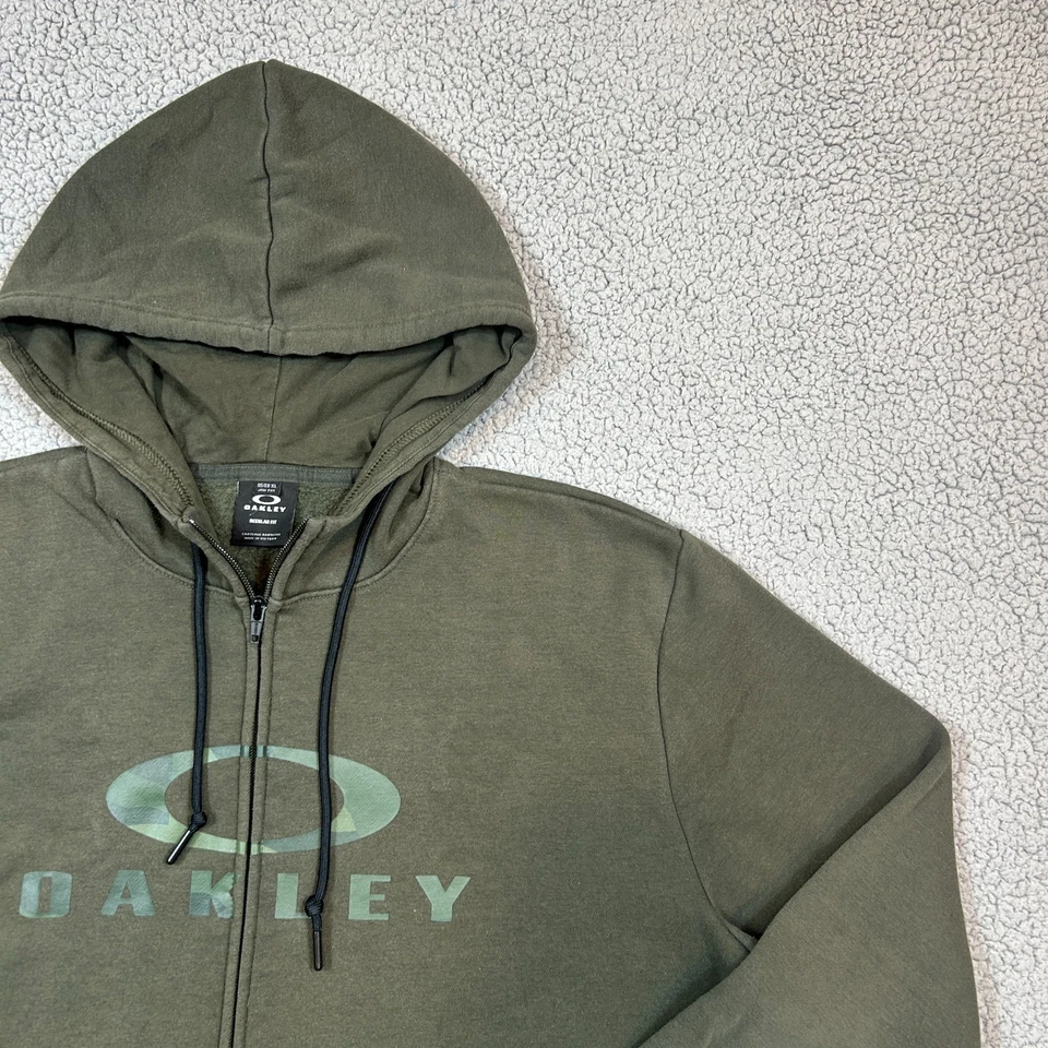 Moletom Oakley com capuz masculino XL verde zíper completo suéter soletrar oliva escura - Imagem 2 de 4