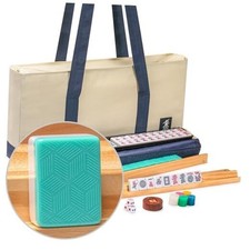 American Mahjong Set, Harbor Mint with Beige and Blue Canvas Tote Bag Emerald