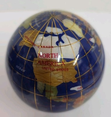 Cobalt Blue World Globe Paperweight Gemstone Inlay Alexander Kalifano Style 4.25
