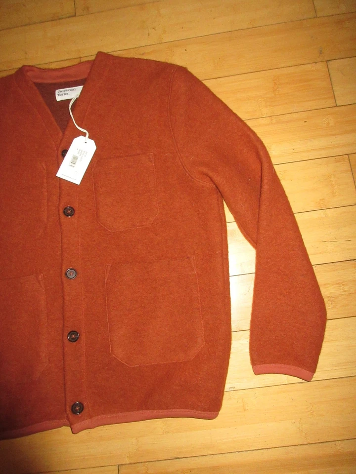 Nuevo con etiquetas Universal Works Lana Mezcla Polar Tareas Cárdigan Suéter - Naranja Quemado Med Foto 4 de 4