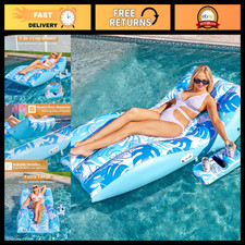 Inflatable Pool Lounge Chair - Comfortable Floating Recliner with Cup Holder, He