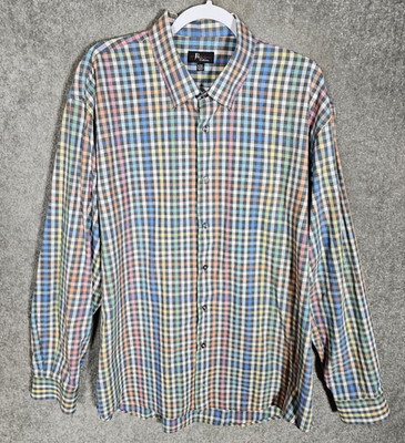 Jon Randall Collection Rainbow Gingham Button Down Shirt Mens Sz XXL Long Sleeve