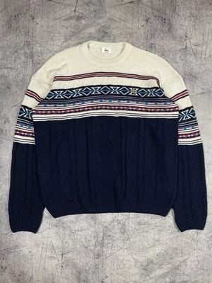 Pull vintage Lacoste homme taille XL bleu marine blanc Fair Isle tricot laine... - Photo 1/4