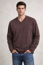 Paolo Valenzi Men's Sweater Pullover Knit Long Sleeve V-Neck Wool Blend L Brown