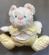 Vintage 1988 Fisher Price Puffalump Bear Yellow Stripes Rattle Bib Plush Stuffed