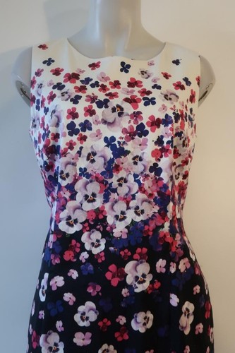Womens Hobbs London White Black Purple Floral Sleeveless Sheath Dress 10 - Picture 3 of 7