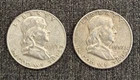 (2X) 90% Silver Franklin Half Dollar Average Circulated - 1953 & 1956
