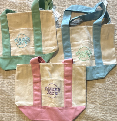 Trader Joe's Canvas Foldable Reusable Shopping Bags Set of 3 Multicolor