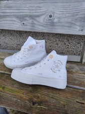 Converse platform lift size 5 white embroidered flowers high tops new box
