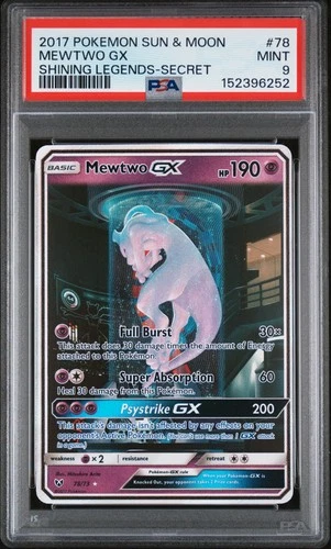 2017 POKEMON SUN & MOON SHINING LEGENDS SECRET #78 MEWTWO GX PSA 9