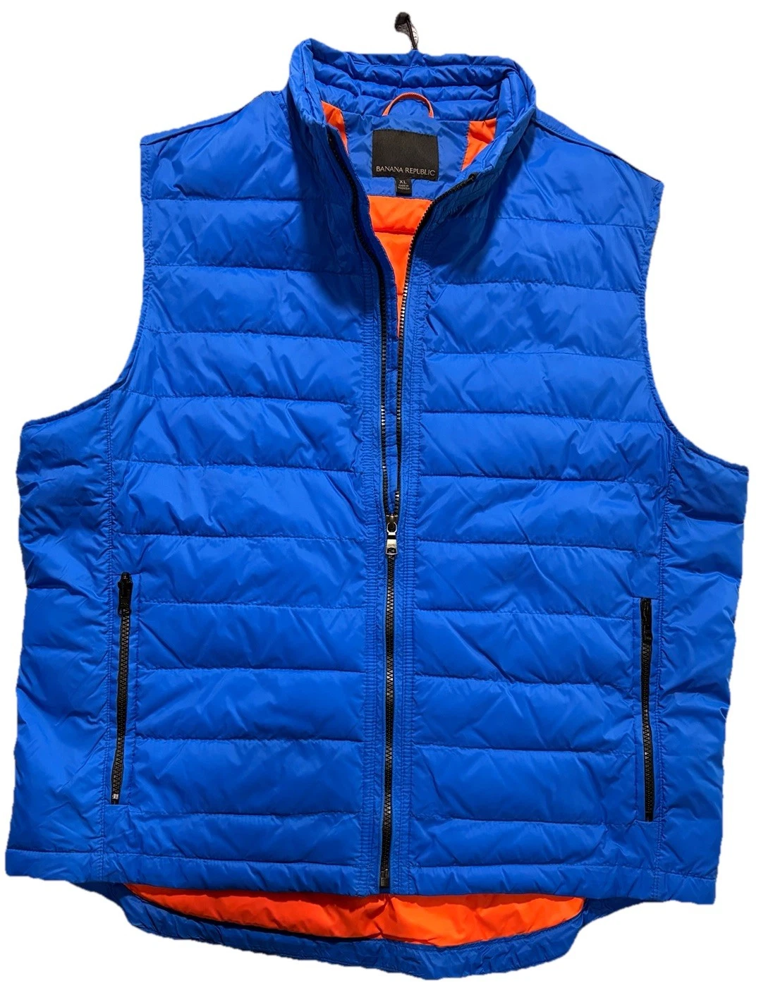 Banana Republic Vest Men's Size XL Bright Blue Orange Inside Zip Up Pockets NEW