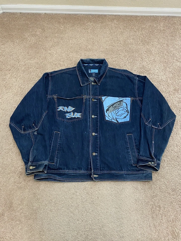 Chaqueta vaquera vintage Y2K 2000 AZUL CRUDO bordada hip hop talla XL holgada Foto 2 de 4