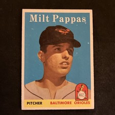 MILT PAPPAS 1958 TOPPS ROOKIE BASEBALL CARD # 457 Baltimore Orioles. rookie card picture
