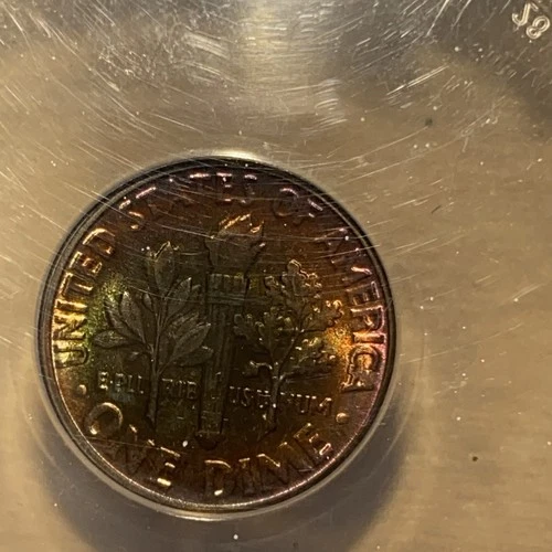 1958-P SILVER ROOSEVELT DIME ANACS MS64 WITH BRIGHT  Rainbow TONING!