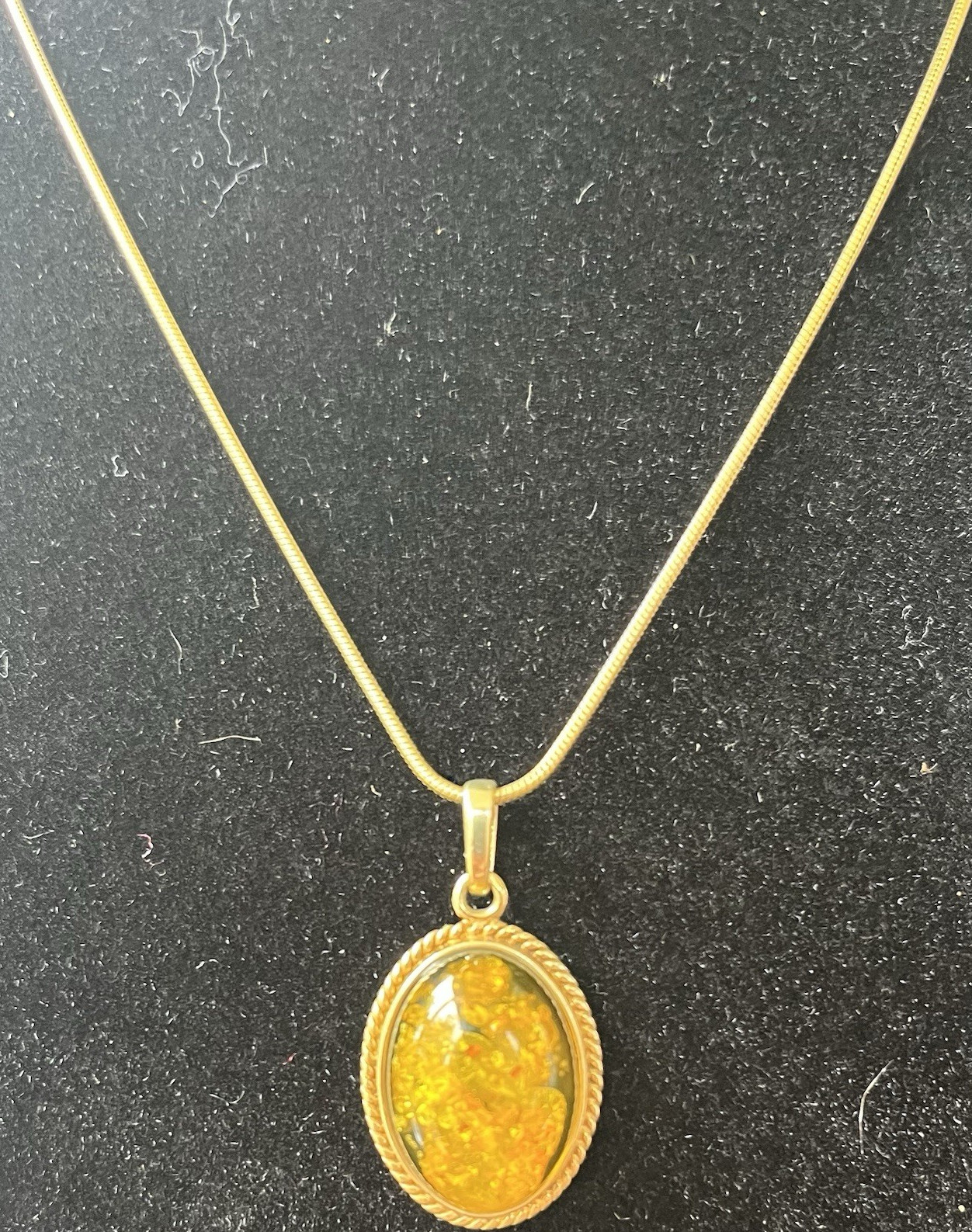 Sterling Silver 925 Snake Chain Necklace Amber Oval Pendant 18in Yellow