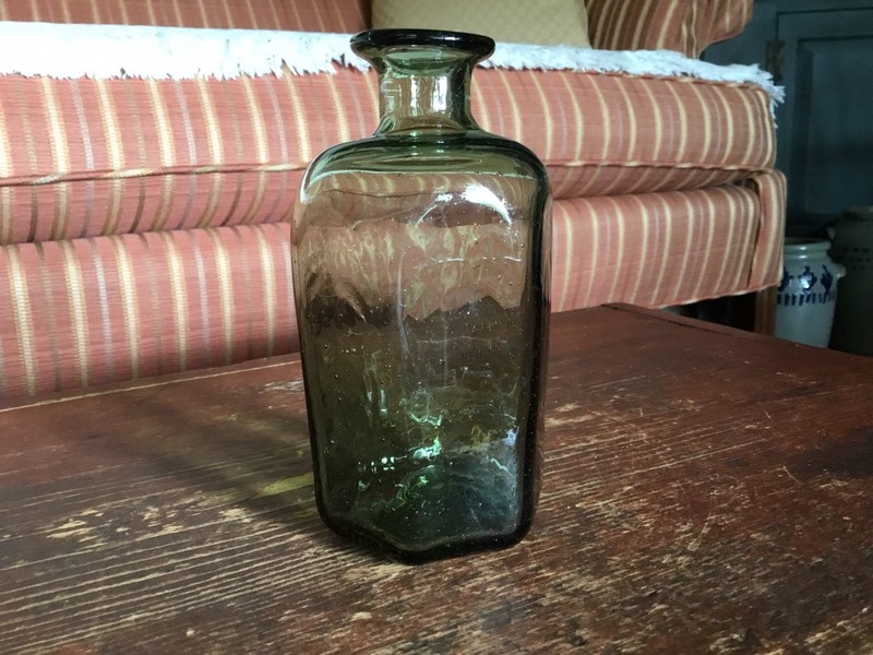 VINTAGE FREE HAND BLOWN SIX SIDED UTILITY BOTTLE OPEN PONTIL 